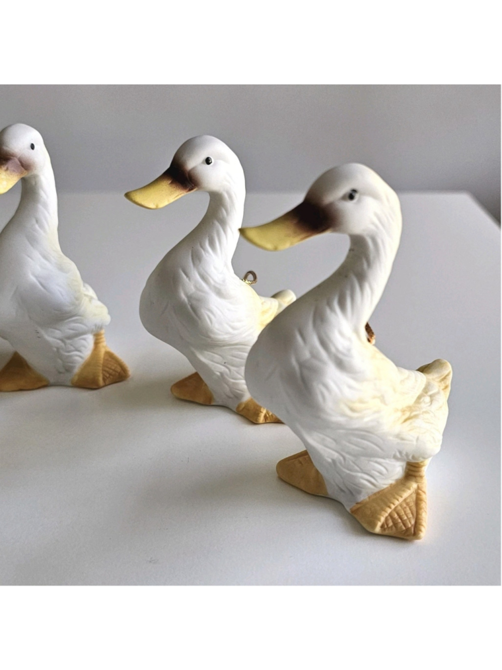 Vintage Set of 5 Bisque Porcelain White Duck Ornaments - Farmhouse Decor - Picture 6 of 12